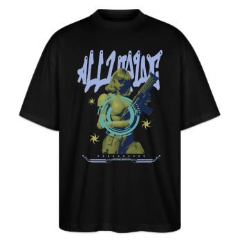 Y2K I ALLURING I STREETWEAR - Stanley/Stella Oversized Unisex Bio T-Shirt Blaster 2.0 - Schwarz - Vorne - Alina (178cm) & Michal (187cm)