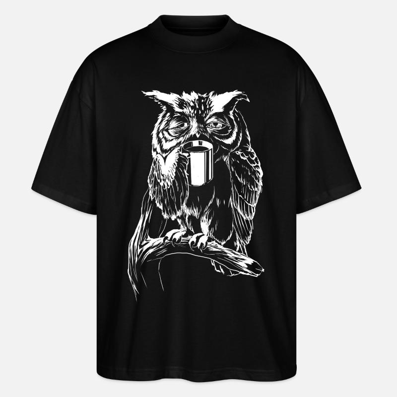 Kaffee- Eule - Stanley/Stella Oversized Unisex Bio T-Shirt Blaster 2.0 - Schwarz