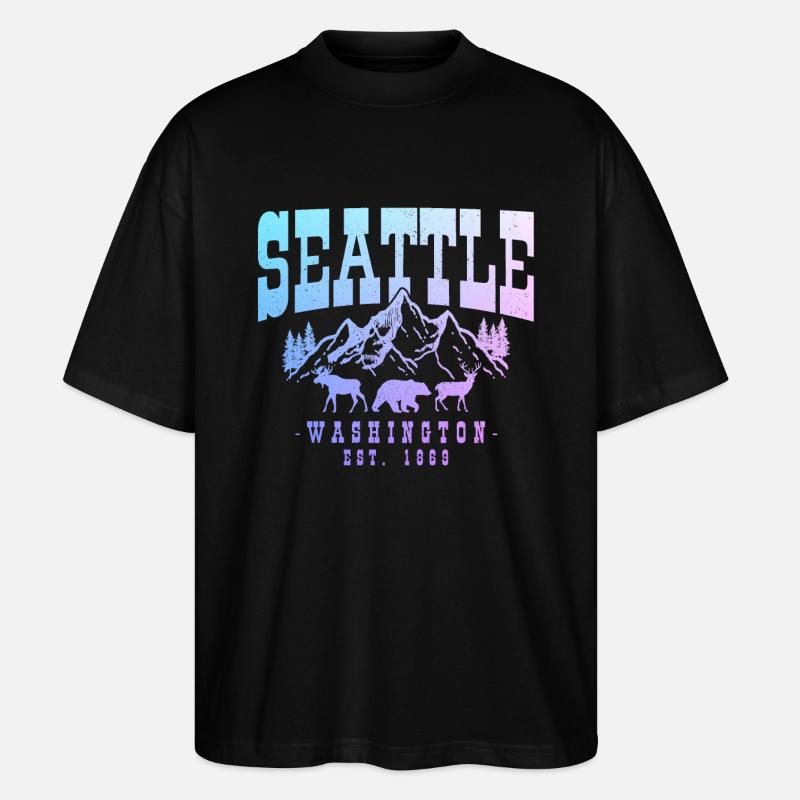Seattle Washington Souvenir Geschenk - Stanley/Stella Oversized Unisex Bio T-Shirt Blaster 2.0 - Schwarz