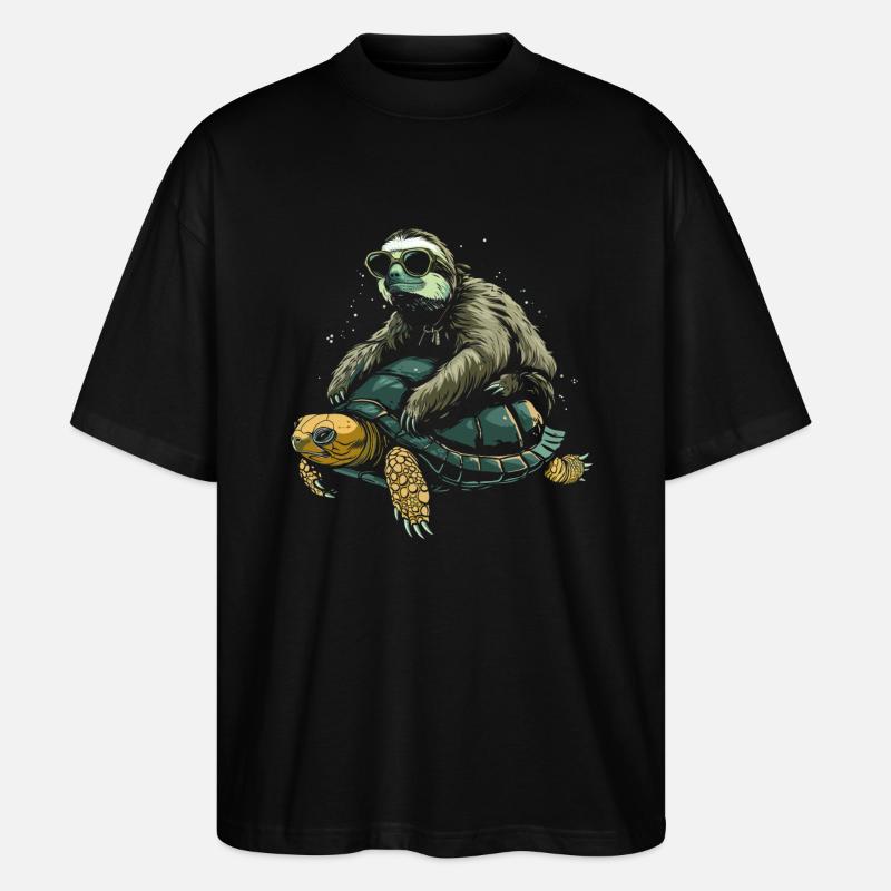 Faultier Schildkröte Lustig Geschenk - Stanley/Stella Oversized Unisex Bio T-Shirt Blaster 2.0 - Schwarz