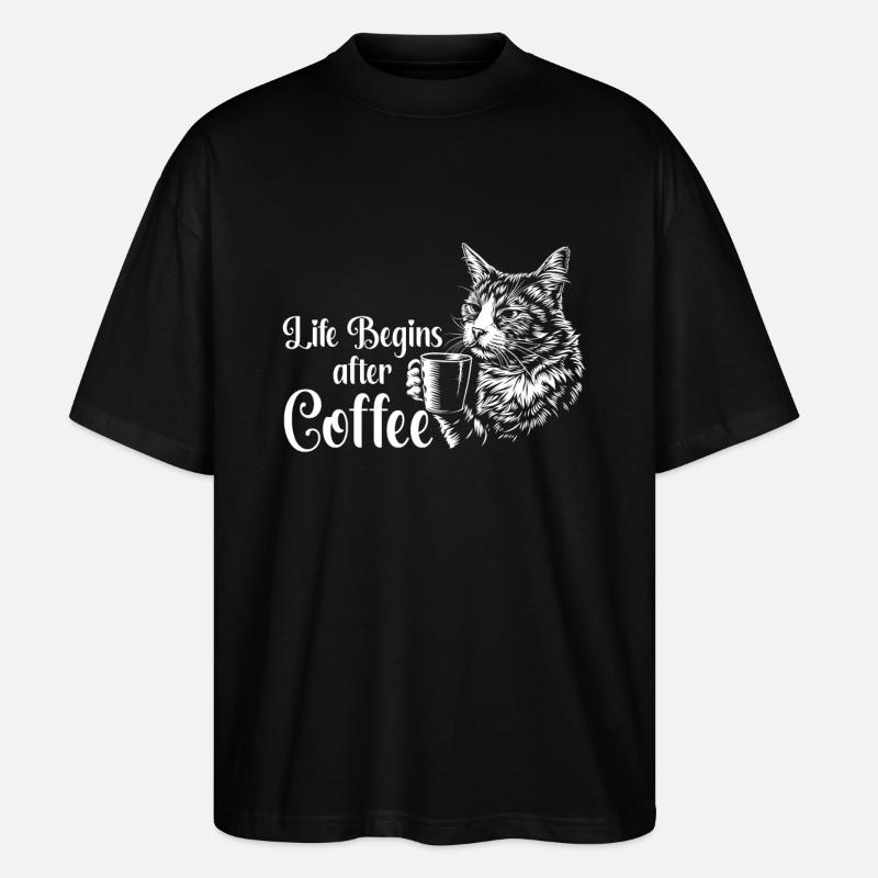 Katze Kaffee Lustig Geschenk - Stanley/Stella Oversized Unisex Bio T-Shirt Blaster 2.0 - Schwarz