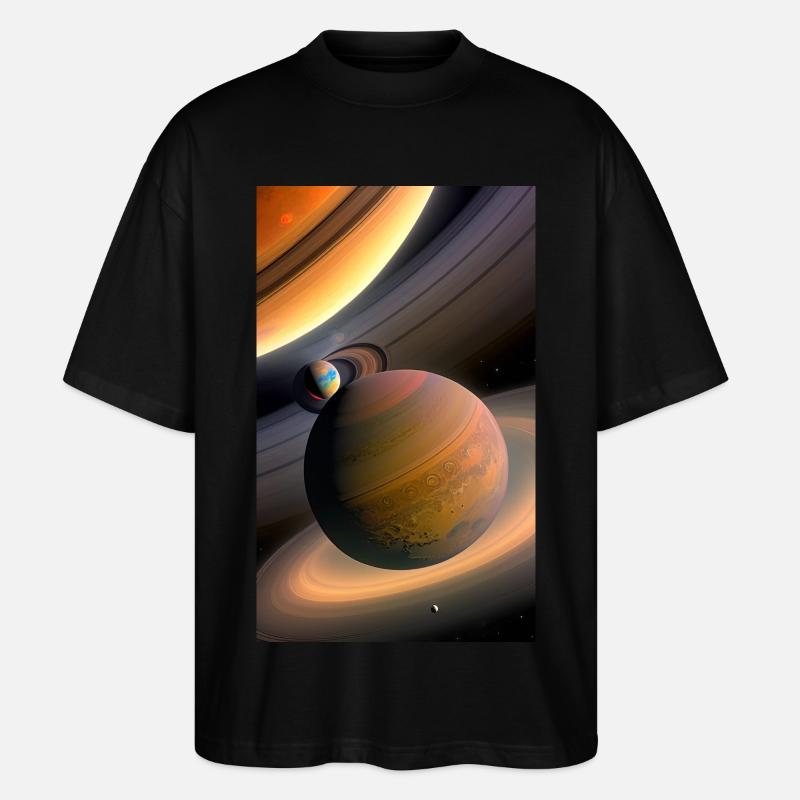Celestial Ringed Planets Artwork - Stanley/Stella Oversized Unisex Organic T-shirt Blaster 2.0 - black