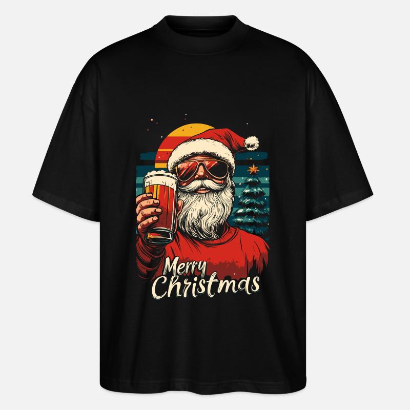 Weihnachtsmann mit Bier - Stanley/Stella Oversized Unisex Bio T-Shirt Blaster 2.0 - Schwarz