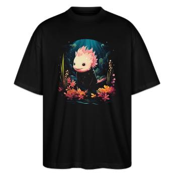 Mignon Axolotl Lover Artwork - T-shirt bio Blaster 2.0 coupe oversize Stanley/Stella Unisexe - noir - Devant - Alina (178cm) & Michal (187cm)