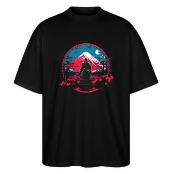 Japanese, Traditional, Mountain, Fuji, Japan, Geisha - Stanley/Stella Oversized Unisex Organic T-shirt Blaster 2.0 - black - Front - Alina (178cm) & Michal (187cm)