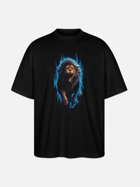 Lion, Fire, Blue, Male - Stanley/Stella Oversized Unisex Organic T-shirt Blaster 2.0 - black