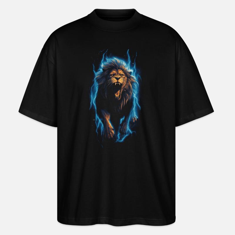 Löwe Feuer Blau Männlich - Stanley/Stella Oversized Unisex Bio T-Shirt Blaster 2.0 - Schwarz
