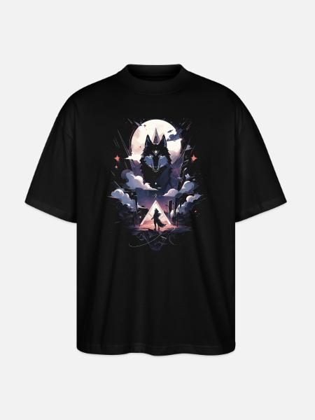 Wolf Digitales Kunstwerk Tier - Stanley/Stella Oversized Unisex Bio T-Shirt Blaster 2.0 - Schwarz