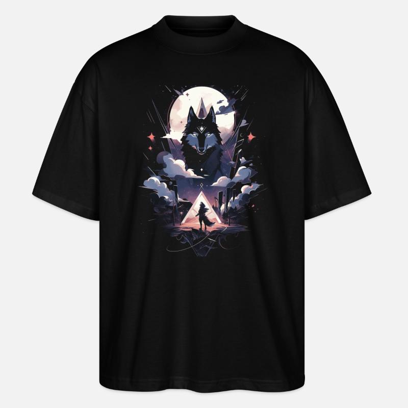 Wolf Digitales Kunstwerk Tier - Stanley/Stella Oversized Unisex Bio T-Shirt Blaster 2.0 - Schwarz