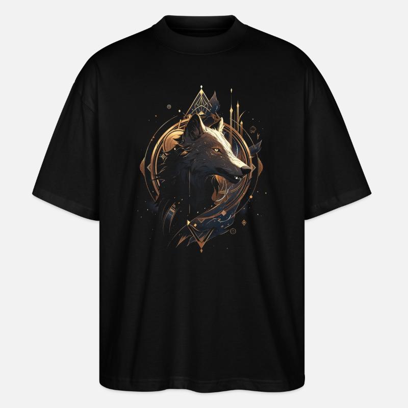 Wolf Digitales Kunstwerk Tier - Stanley/Stella Oversized Unisex Bio T-Shirt Blaster 2.0 - Schwarz