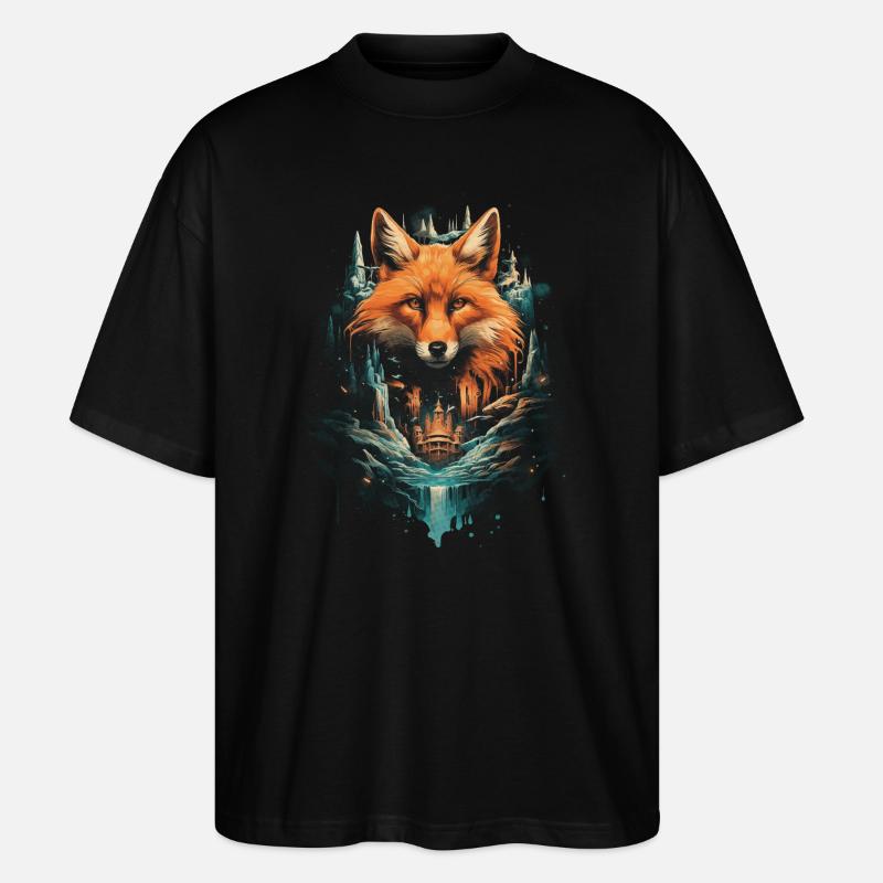 Fox Foxes Fantasy Illustration - T-shirt bio Blaster 2.0 coupe oversize Stanley/Stella Unisexe - noir