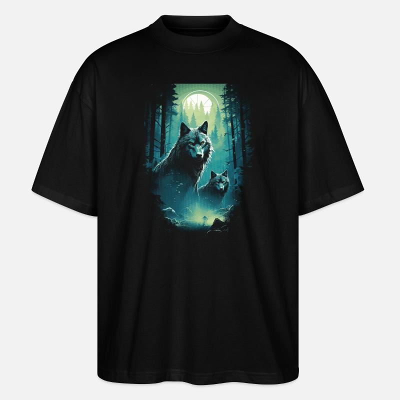 Fantasy Wolves Wolf Moonlight Illustration - Stanley/Stella Oversized Unisex Organic T-shirt Blaster 2.0 - black