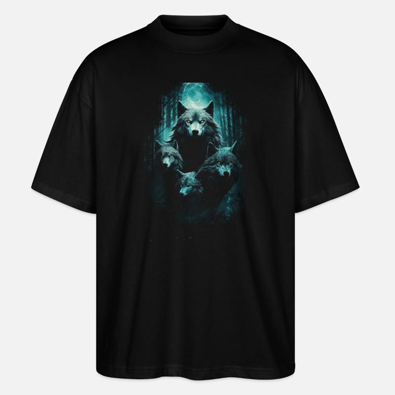 Fantasy Wolves Wolf Moonlight Illustration - Stanley/Stella Oversized Unisex Organic T-shirt Blaster 2.0 - black
