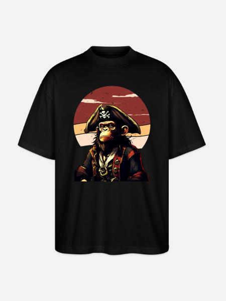 Captain Comic Monkey Pirate Caribbean - Stanley/Stella Oversized Unisex Organic T-shirt Blaster 2.0 - black