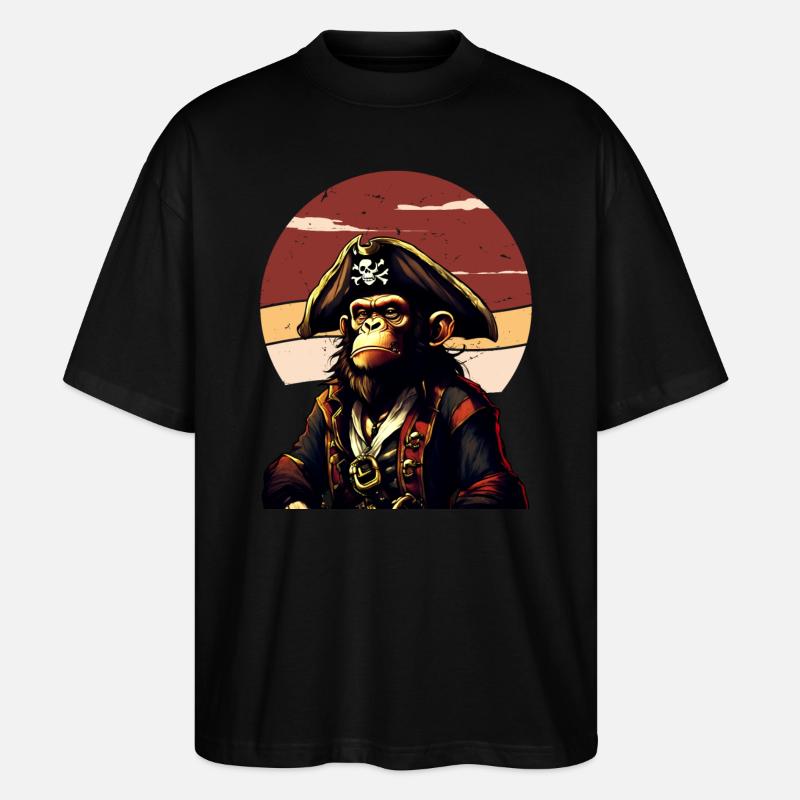 Captain Comic Monkey Pirate Caribbean - Stanley/Stella Oversized Unisex Organic T-shirt Blaster 2.0 - black