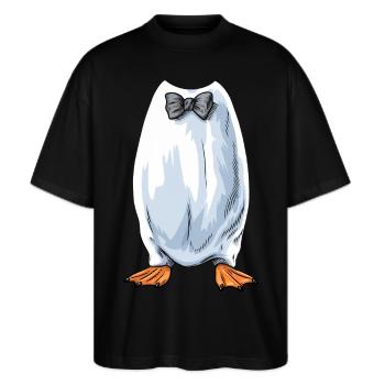 Pinguin Kostüm Karneval Pinguin Fliege - Stanley/Stella Oversized Unisex Bio T-Shirt Blaster 2.0 - Schwarz - Vorne - Alina (178cm) & Michal (187cm)