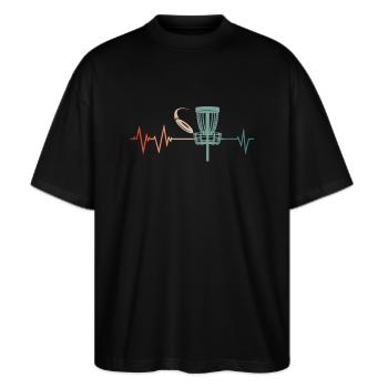 Disk golf hjerterytme - Stanley/Stella Oversize Unisex Øko T-shirt Blaster 2.0 - sort - Foran - Alina (178cm) & Michal (187cm)