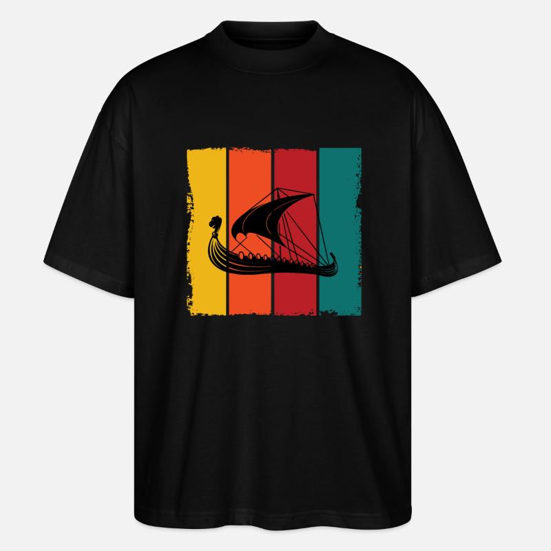 Retro Wikingerschiff - Stanley/Stella Oversized Unisex Bio T-Shirt Blaster 2.0 - Schwarz
