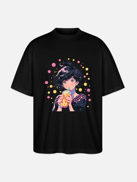 Anime et Boba Bubble Tea - T-shirt bio Blaster 2.0 coupe oversize Stanley/Stella Unisexe - noir