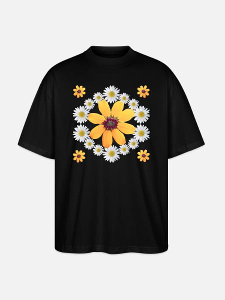 Daisies Orange Blossom Daisies Floral Pattern - Stanley/Stella Oversized Unisex Organic T-shirt Blaster 2.0 - black