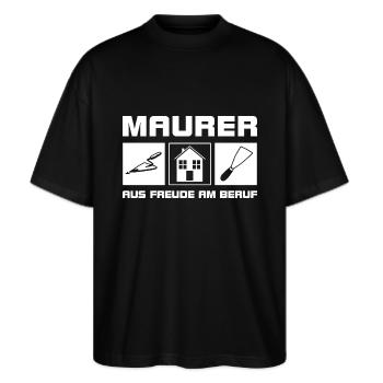 Maurer - Aus Freude am Beruf - Stanley/Stella Oversized Unisex Bio T-Shirt Blaster 2.0 - Schwarz - Vorne - Alina (178cm) & Michal (187cm)