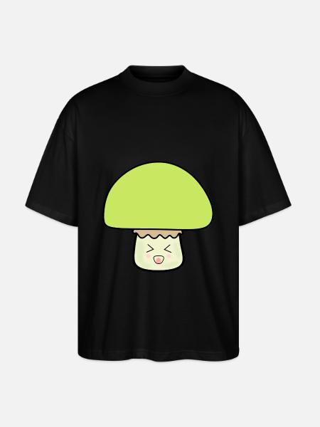 Champignon vert mignon avec visage - T-shirt bio Blaster 2.0 coupe oversize Stanley/Stella Unisexe - noir
