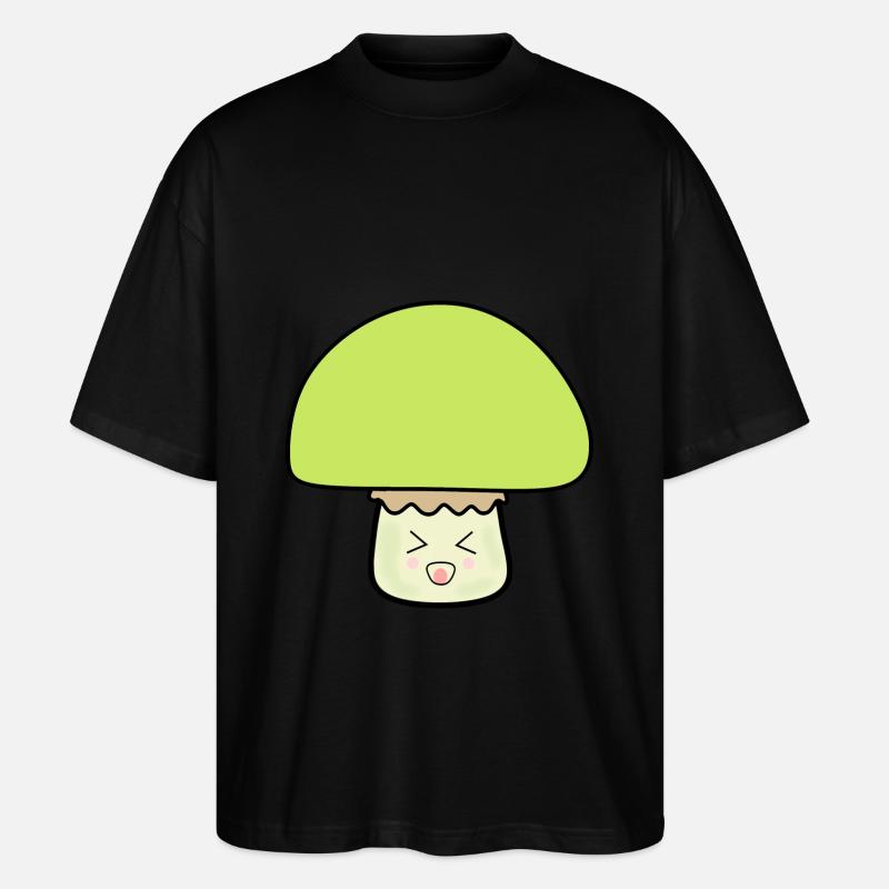 Champignon vert mignon avec visage - T-shirt bio Blaster 2.0 coupe oversize Stanley/Stella Unisexe - noir