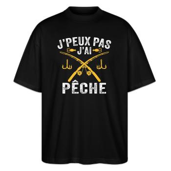 Cadeau pour pêcheur je peux pas j'ai pêche - T-shirt bio Blaster 2.0 coupe oversize Stanley/Stella Unisexe - noir - Devant - Alina (178cm) & Michal (187cm)