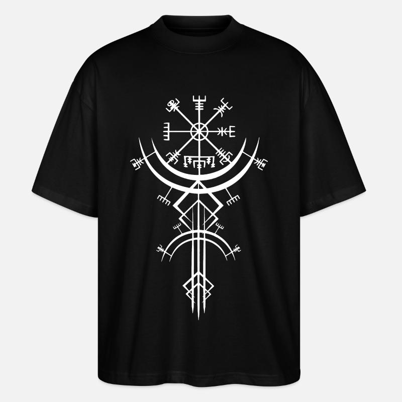 Weißes Symbol eines Wikinger-Kompasses - Stanley/Stella Oversized Unisex Bio T-Shirt Blaster 2.0 - Schwarz