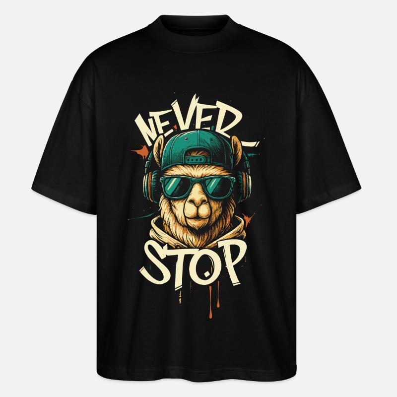 Llama DJ Never Stop - T-shirt bio Blaster 2.0 coupe oversize Stanley/Stella Unisexe - noir