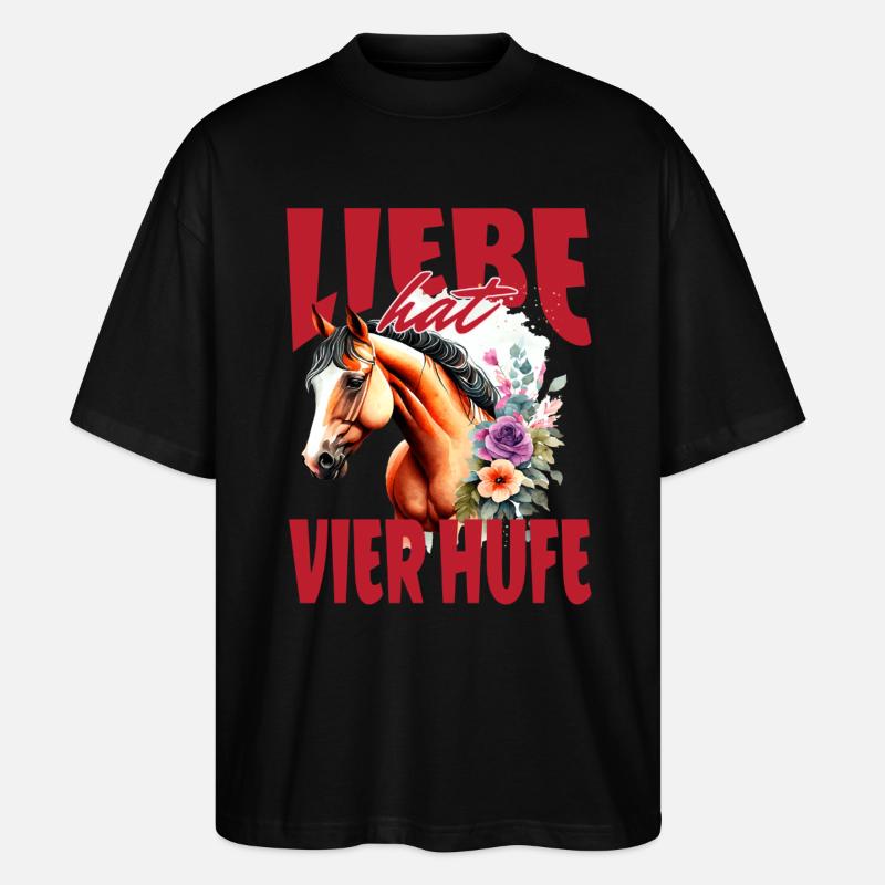 Romantisches Pferde Design mit Blumenmotiv - Stanley/Stella Oversized Unisex Bio T-Shirt Blaster 2.0 - Schwarz