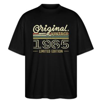 1965 Retro Geburtstag 1965 Original 1965 Jahrgang - Stanley/Stella Oversized Unisex Bio T-Shirt Blaster 2.0 - Schwarz - Vorne - Alina (178cm) & Michal (187cm)