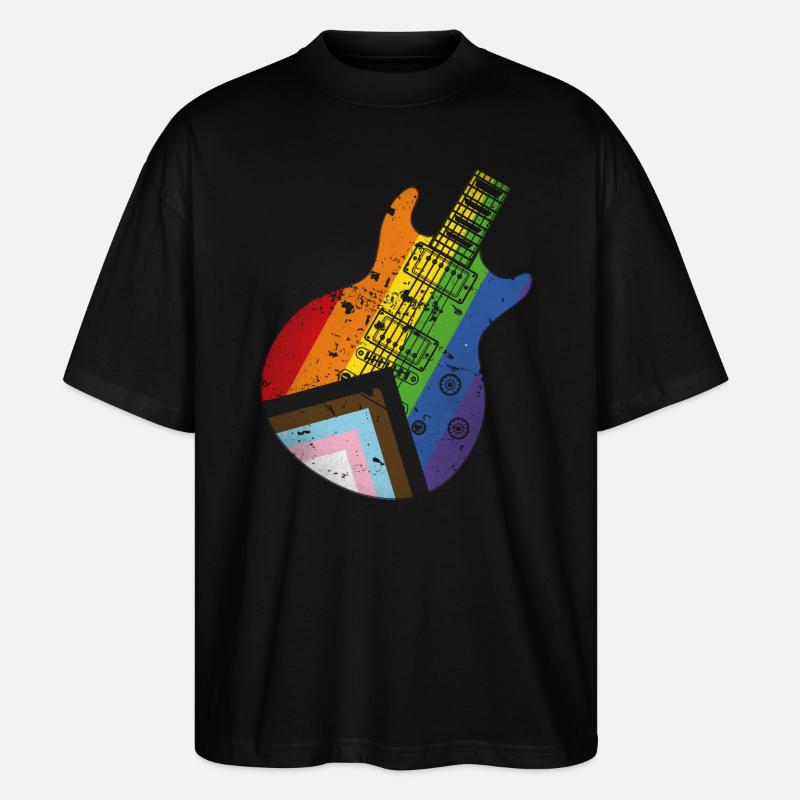 Pride Progress Flag Guitar - Stanley/Stella Oversized Unisex Organic T-shirt Blaster 2.0 - black