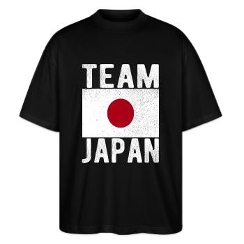 Japan Fahne - Stanley/Stella Oversized Unisex Bio T-Shirt Blaster 2.0 - Schwarz - Vorne - Alina (178cm) & Michal (187cm)