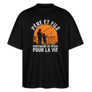 Père et fils partenaire de pêche pour la vie - T-shirt bio Blaster 2.0 coupe oversize Stanley/Stella Unisexe - noir - Devant - Alina (178cm) & Michal (187cm)