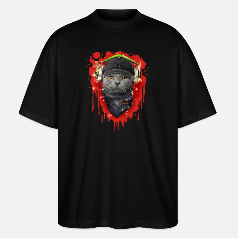 Katze trägt Kopfhörer - Stanley/Stella Oversized Unisex Bio T-Shirt Blaster 2.0 - Schwarz