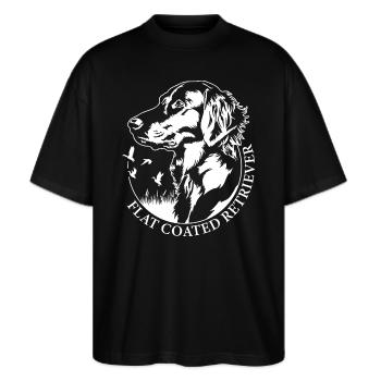 Flat Coated Retriever Portrait Hunde Hund Wilsigns - Stanley/Stella Oversized Unisex Bio T-Shirt Blaster 2.0 - Schwarz - Vorne - Alina (178cm) & Michal (187cm)