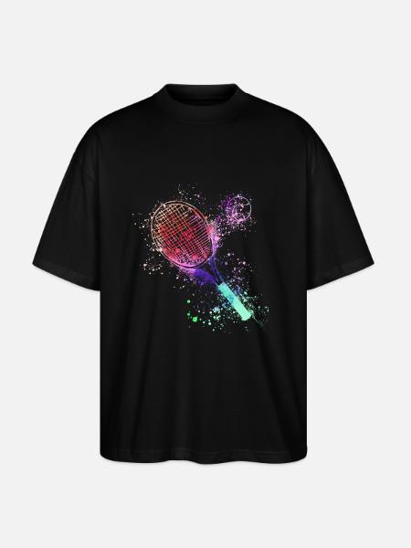 tennis,schläger,ball,graffiti,blau,malerei,bunt - Stanley/Stella Oversized Unisex Bio T-Shirt Blaster 2.0 - Schwarz