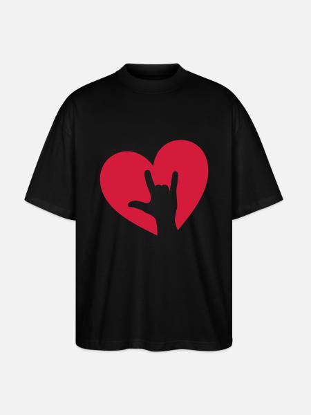 Mano, corazón, te quiero, música rock, i love you - Camiseta Oversize Ecológica Unisex Stanley/Stella Blaster 2.0 - negro