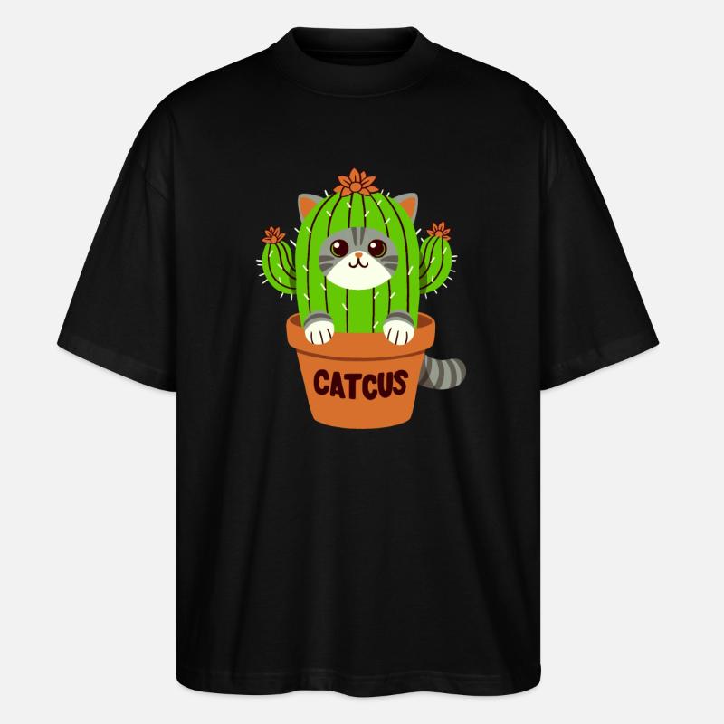 Cat Cactus Pun - Catcus - Stanley/Stella Oversized Unisex Organic T-shirt Blaster 2.0 - black