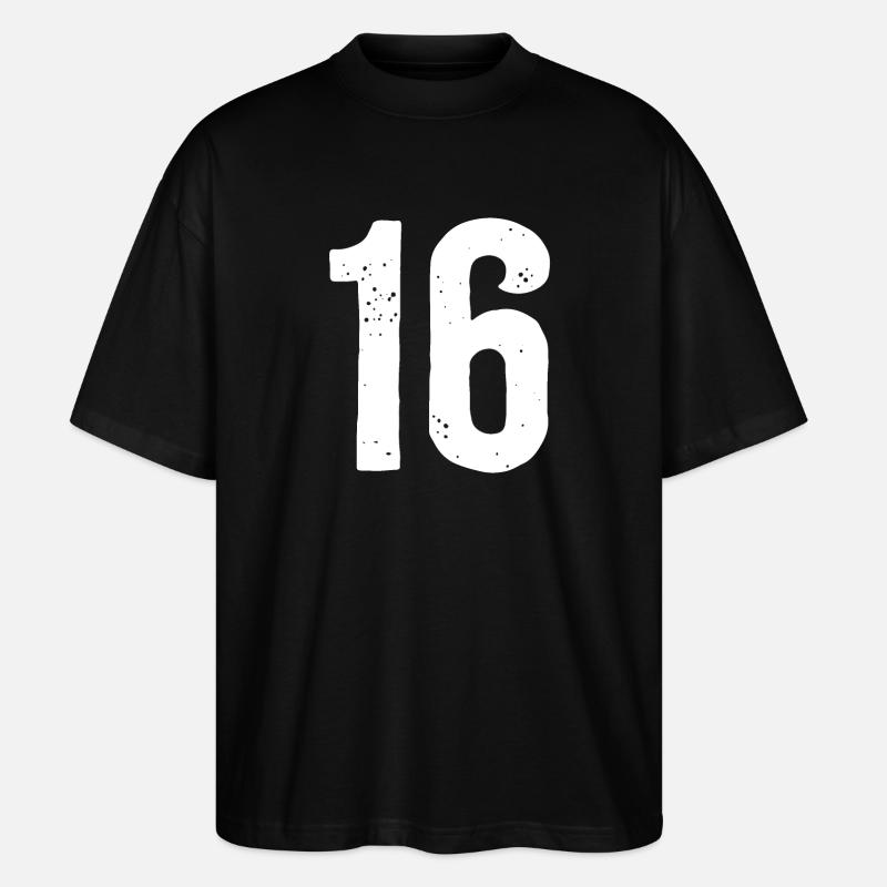 16 Zahlen Weiß - Stanley/Stella Oversized Unisex Bio T-Shirt Blaster 2.0 - Schwarz