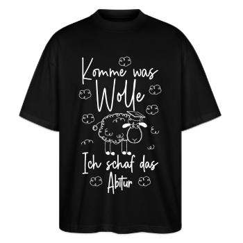 Abi 2026 Komme was wolle Ich schaf das Abitur 2026 - Stanley/Stella Oversized Unisex Bio T-Shirt Blaster 2.0 - Schwarz - Vorne - Alina (178cm) & Michal (187cm)