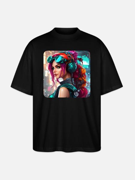 Cool cyberpunk girl with headphones - Stanley/Stella Oversized Unisex Organic T-shirt Blaster 2.0 - black