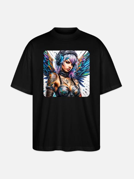 Cool cyberpunk angel with headphones - Stanley/Stella Oversized Unisex Organic T-shirt Blaster 2.0 - black