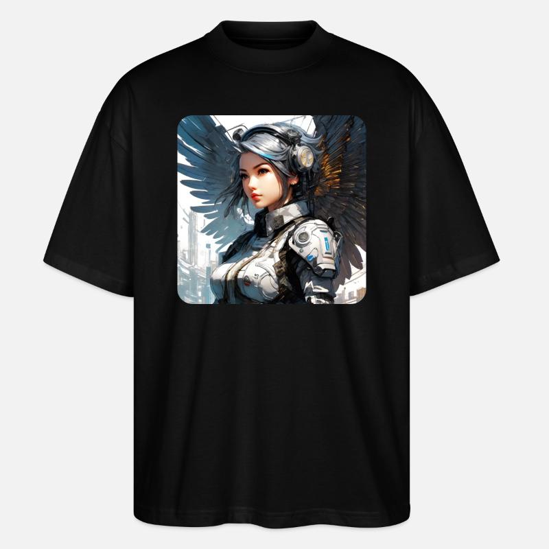 Cooler Cyberpunk Engel mit Kopfhörer - Stanley/Stella Oversized Unisex Bio T-Shirt Blaster 2.0 - Schwarz
