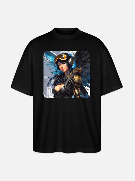 Cool cyberpunk angel with headphones - Stanley/Stella Oversized Unisex Organic T-shirt Blaster 2.0 - black