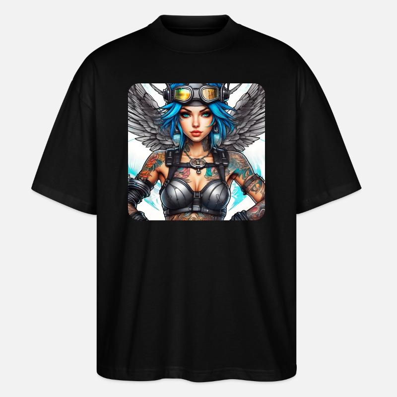 Cooler Cyberpunk Engel mit Kopfhörer - Stanley/Stella Oversized Unisex Bio T-Shirt Blaster 2.0 - Schwarz