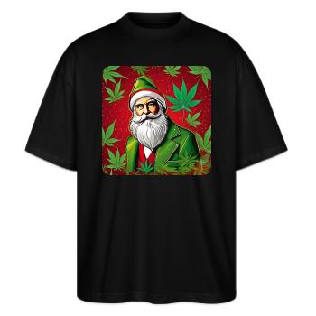 Weihnachtsmann mit Cannabis Blättee - Stanley/Stella Oversized Unisex Bio T-Shirt Blaster 2.0 - Schwarz - Vorne - Alina (178cm) & Michal (187cm)
