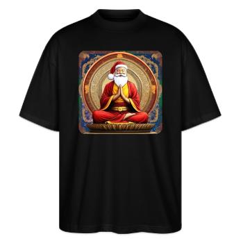 Spiritueller Weihnachtsmann in Buddha Position - Stanley/Stella Oversized Unisex Bio T-Shirt Blaster 2.0 - Schwarz - Vorne - Alina (178cm) & Michal (187cm)