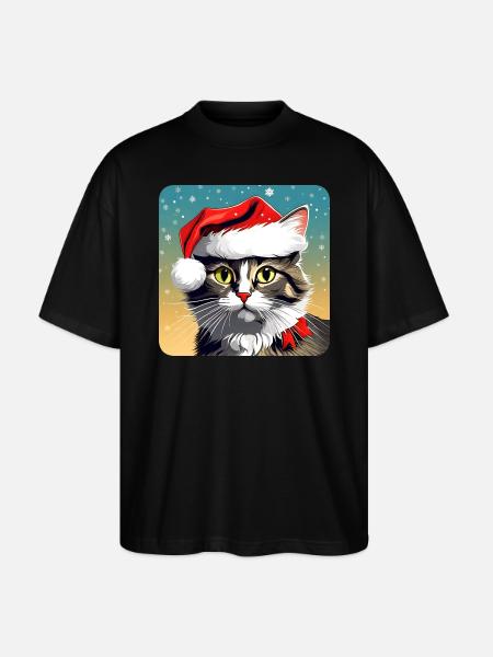 Cute Christmas Cat - Stanley/Stella Oversized Unisex Organic T-shirt Blaster 2.0 - black